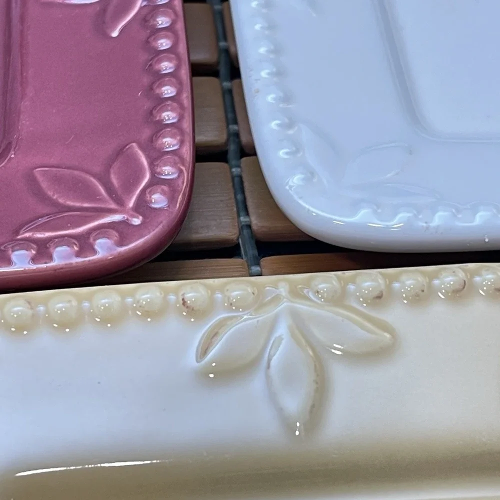 Vintage Signature Sorrento Debby Segura Square Appetizer Plates Set of 8 + Caddy